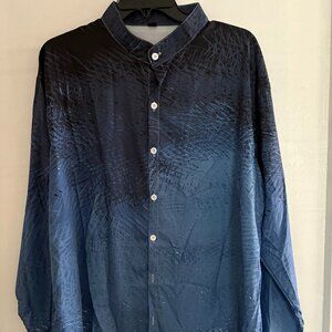 Men Blue fade Button up the front long sleeve with collar dress shirt
